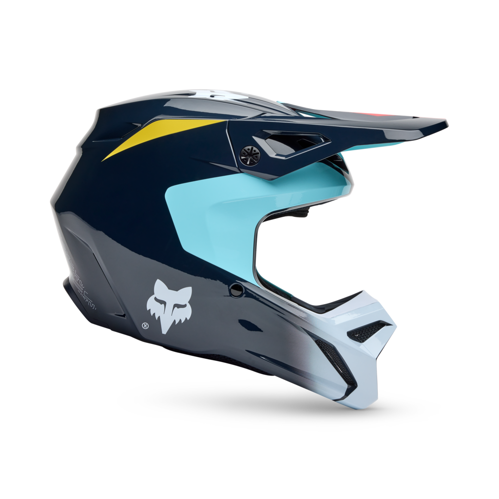 Fox Racing Yth V1 Elevated Motocross Helm in BLAU