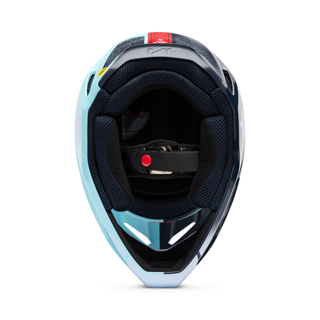 Fox Racing Yth V1 Elevated Motocross Helm in BLAU