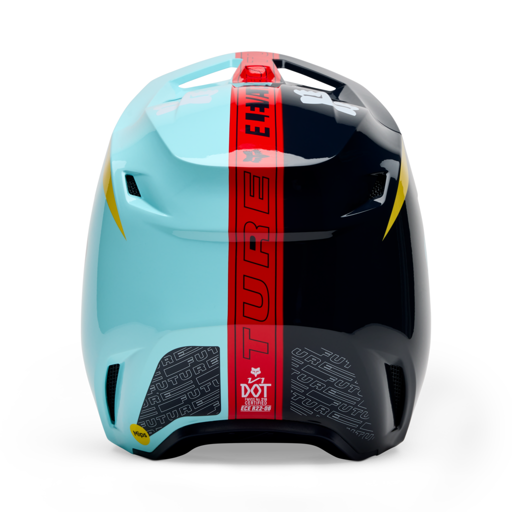 Fox Racing Yth V1 Elevated Motocross Helm in BLAU