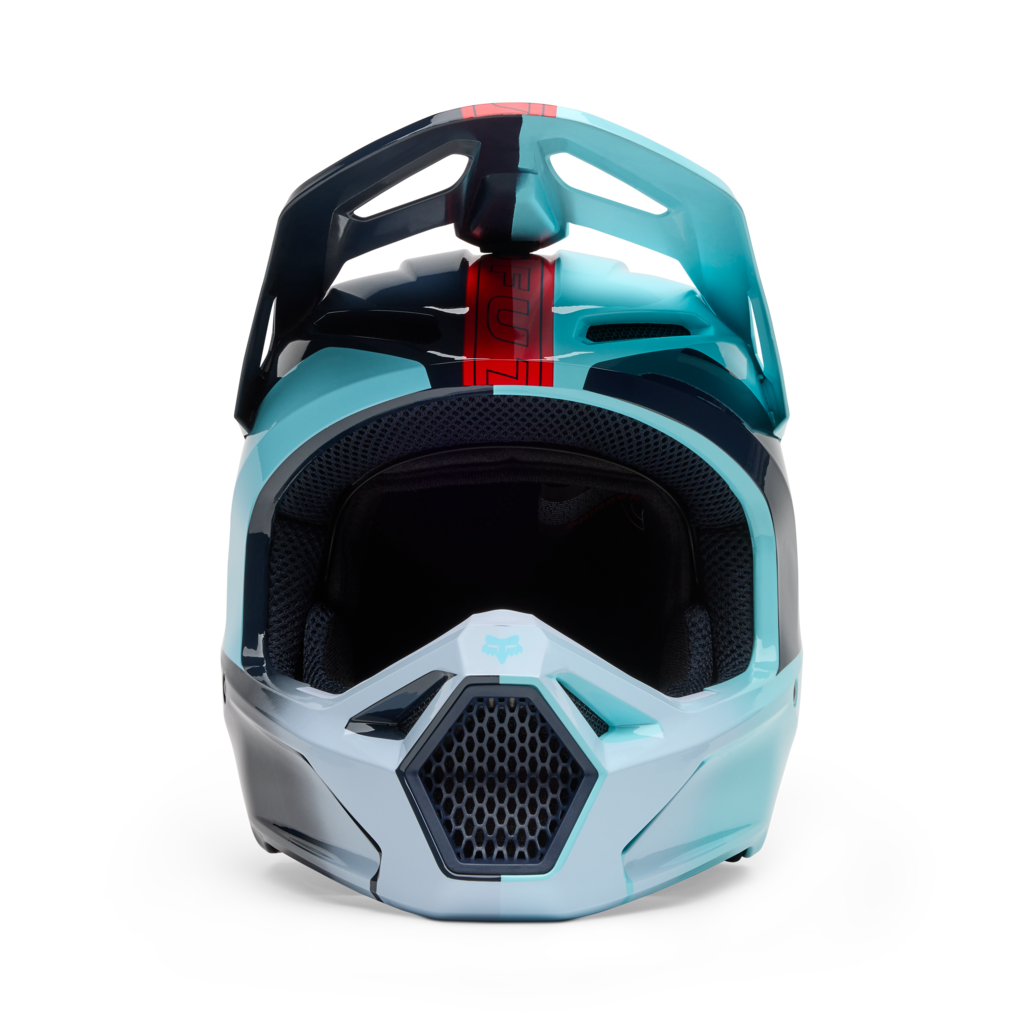 Fox Racing Yth V1 Elevated Motocross Helm in BLAU