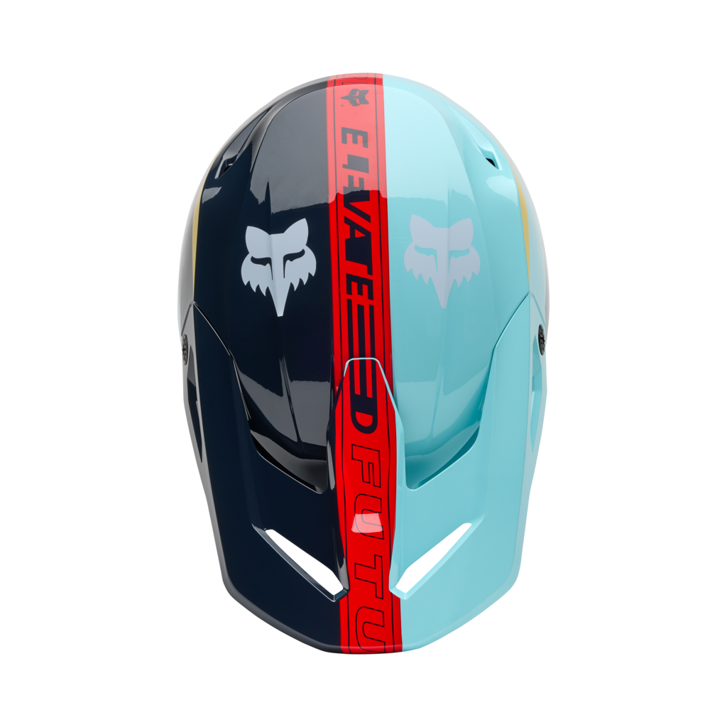 Fox Racing Yth V1 Elevated Motocross Helm in BLAU