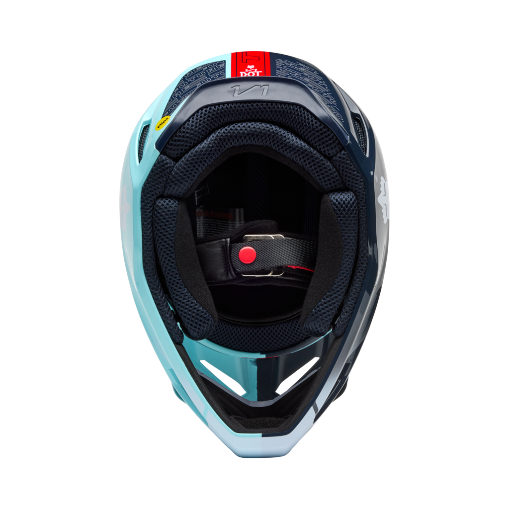 Fox Racing Yth V1 Elevated Motocross Helm in BLAU