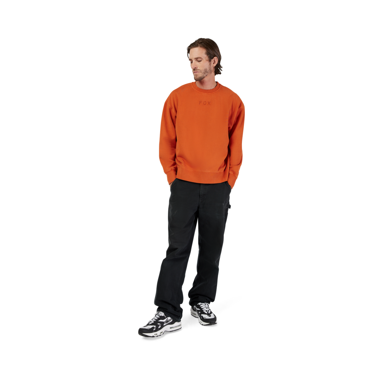 Fox Racing Wordmark Oversized Fleece Crew in ORANGE