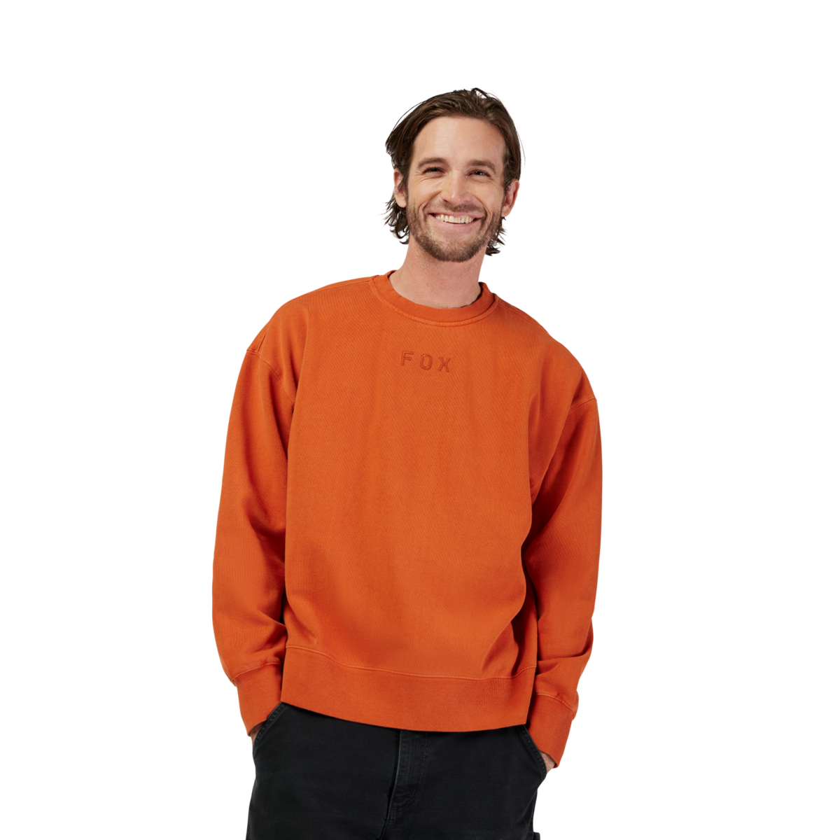 Fox Racing Wordmark Oversized Fleece Crew in ORANGE