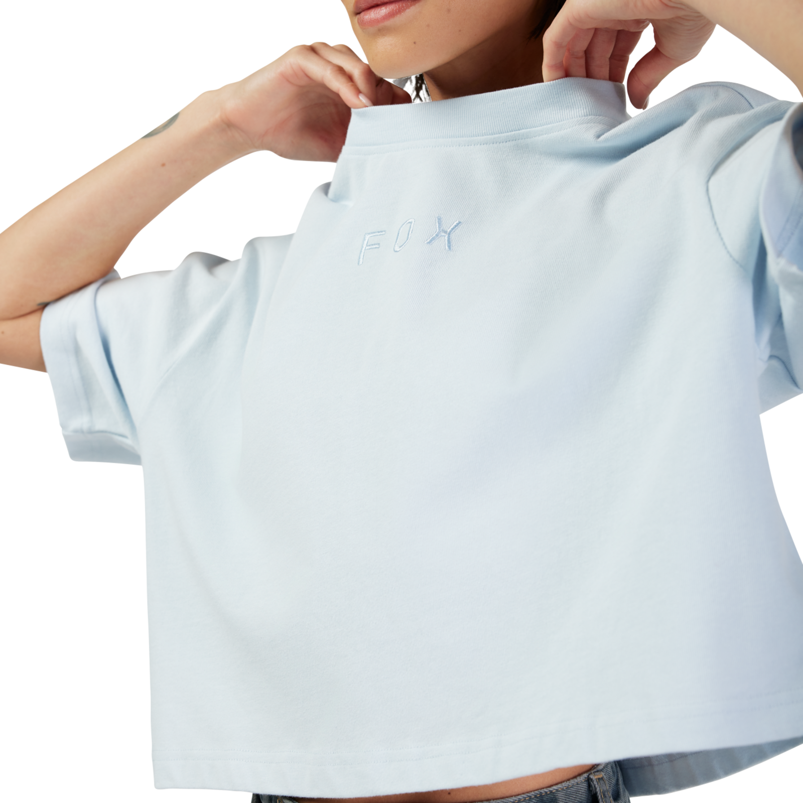 Fox Racing W Wordmark Os Crop Tee in BLAU