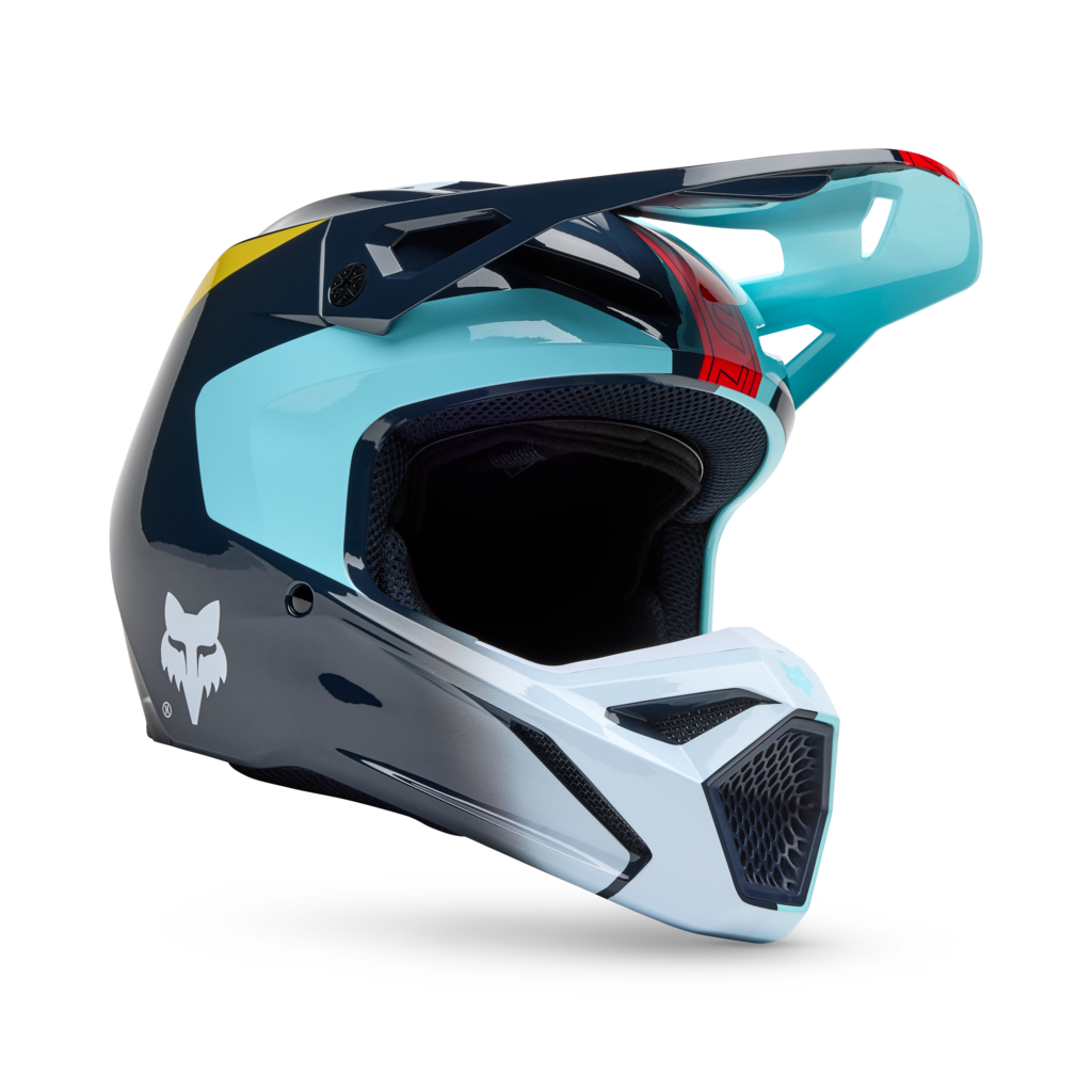 Fox Racing Yth V1 Elevated Motocross Helm in BLAU