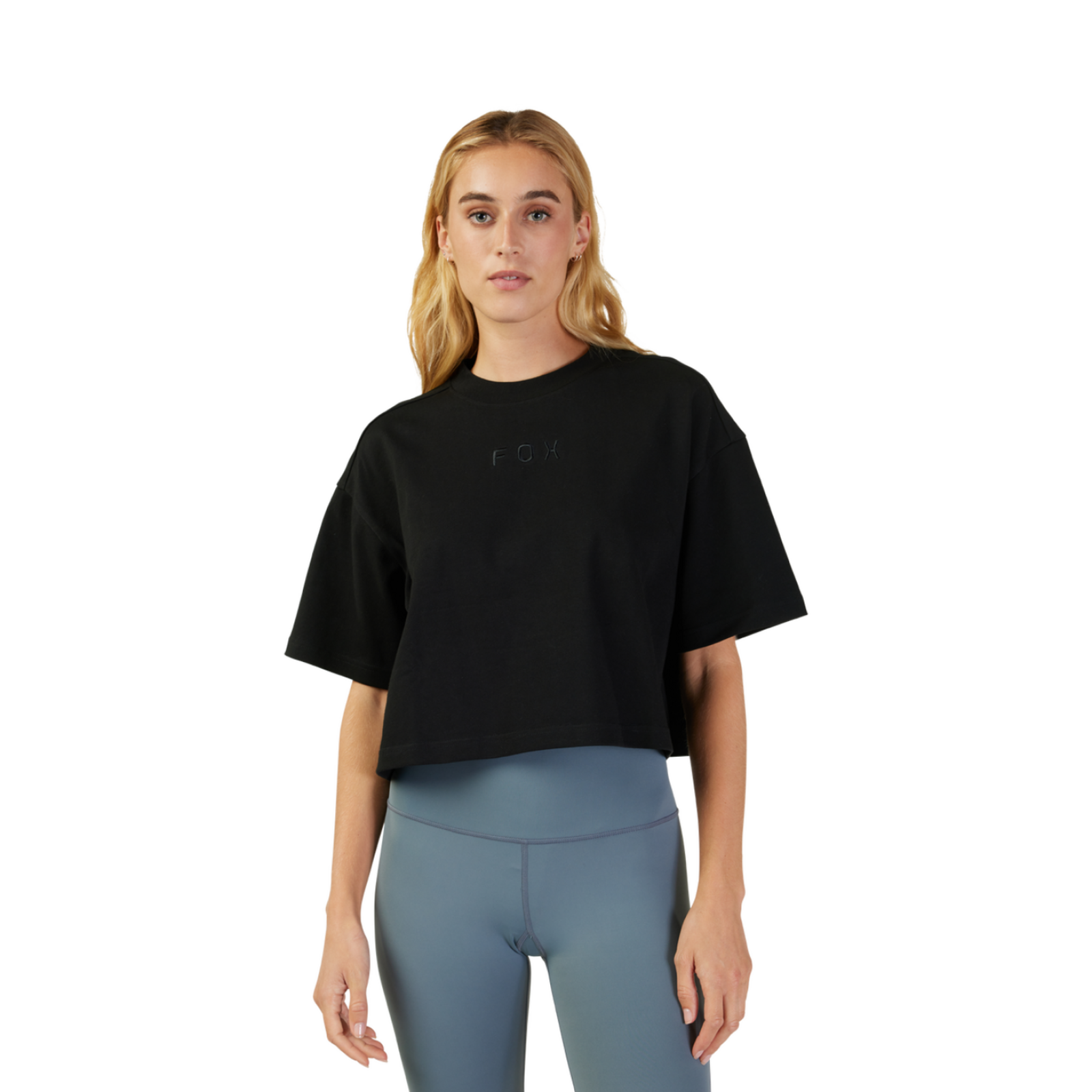 Fox Racing W Wordmark Os Crop Tee in SCHWARZ